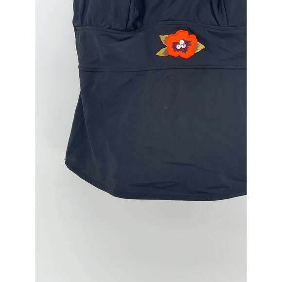 CAZIMI Women's Black V-Neck Embroidered Flower Spaghetti-Strap Swim Top SZ 38C - Picture 8 of 11